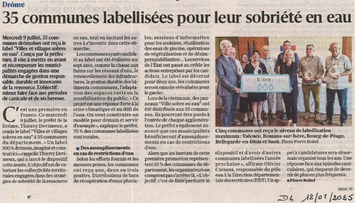 Crépol labellisée pour sa sobriété en eau - Crépol